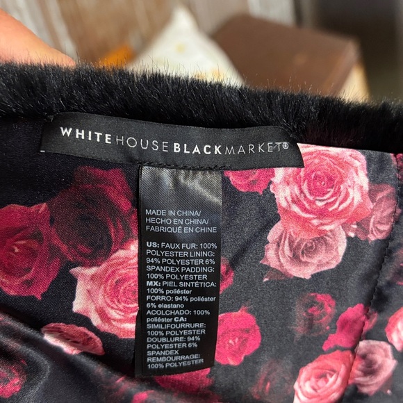 White House Black Market Black Faux Fur Wrap with Lining - Picture 3 of 6
